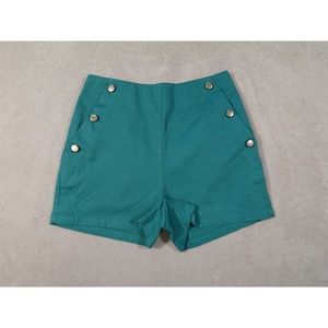 High-Waist Teal Women's Button-Accent Shorts